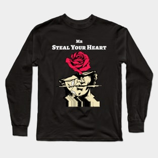 Mr Steal Your Heart with a Flower glitch design illustration Long Sleeve T-Shirt